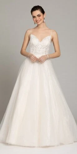 Floral Embroidered Glitter Tulle A-Line Gown