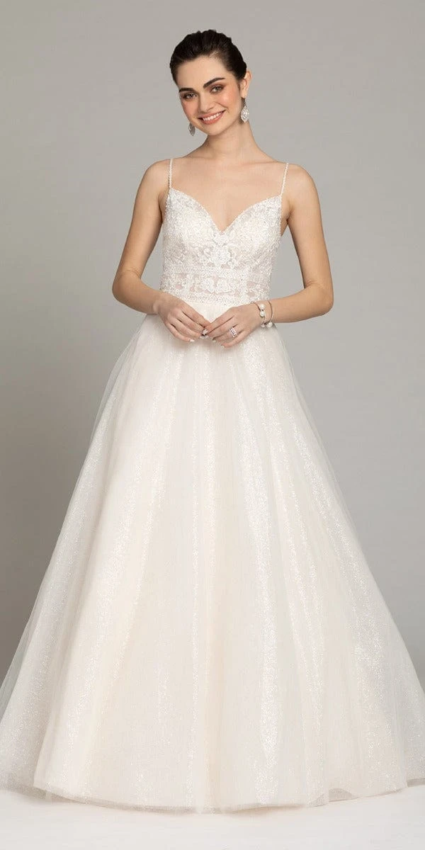 Floral Embroidered Glitter Tulle A-Line Gown