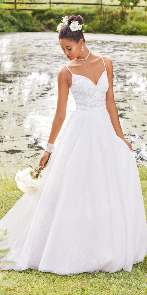 Floral Embroidered Glitter Tulle A-Line Gown - Image 2