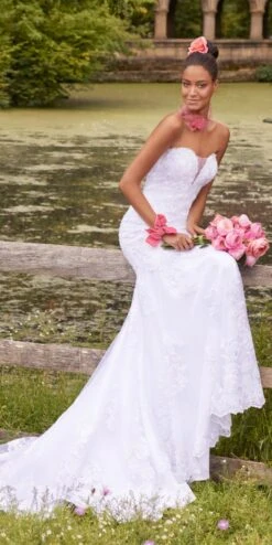 Strapless Floral Embroidered Satin Mermaid Gown