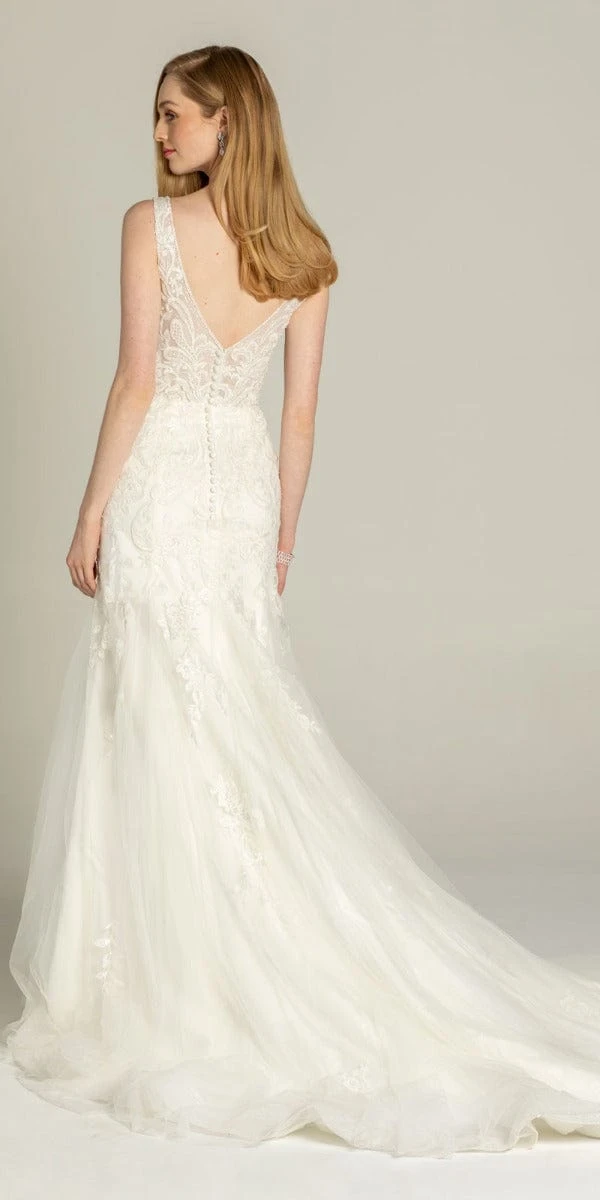 Rhinestone Studded Embroidered Plunging Glitter Trumpet Dress - Image 4