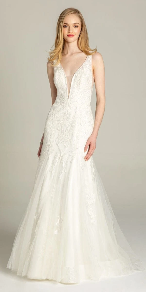 Rhinestone Studded Embroidered Plunging Glitter Trumpet Dress - Image 3