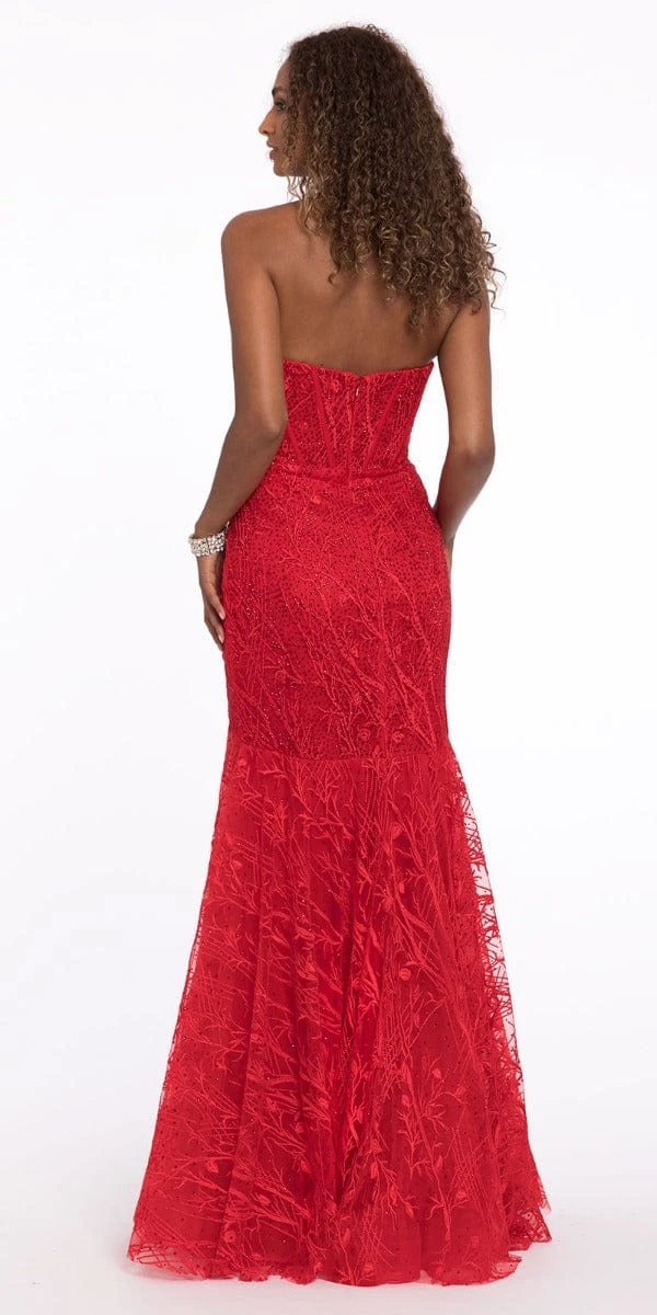 Vine Embroidery Strapless Mermaid Dress With Rhinestones - Image 2