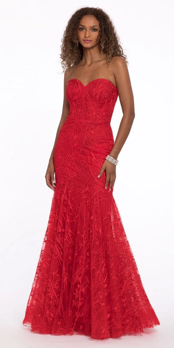 Vine Embroidery Strapless Mermaid Dress With Rhinestones