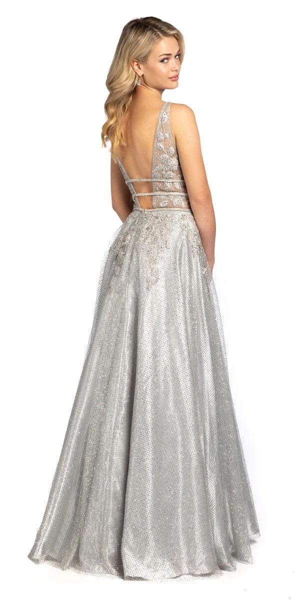 Floral Applique Glitter Ballgown - Image 2