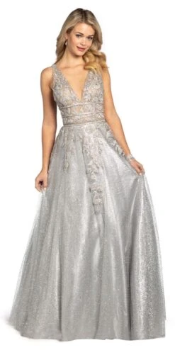 Floral Applique Glitter Ballgown