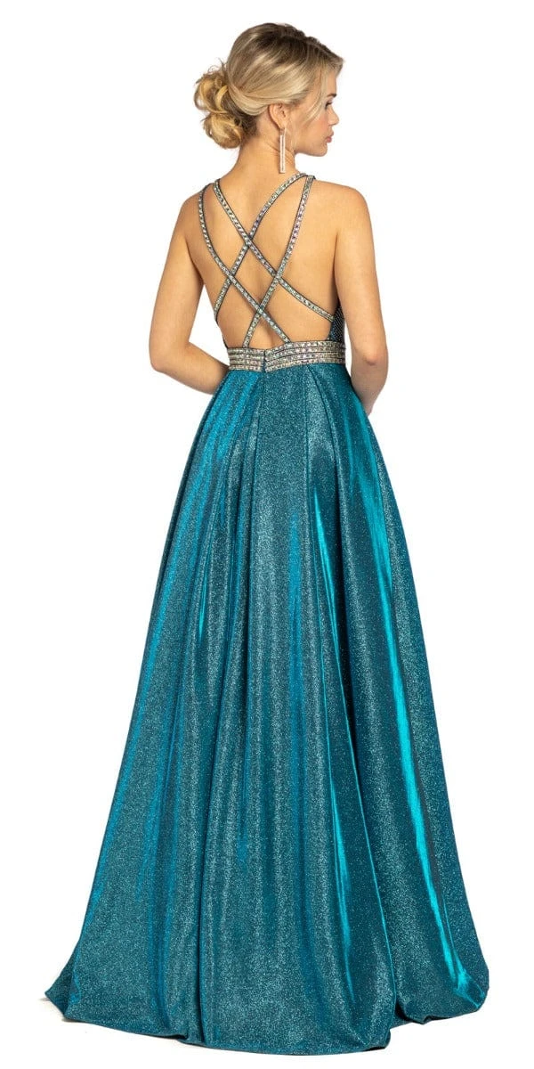 Shimmer Rhinestone Strappy Back Ballgown - Image 3