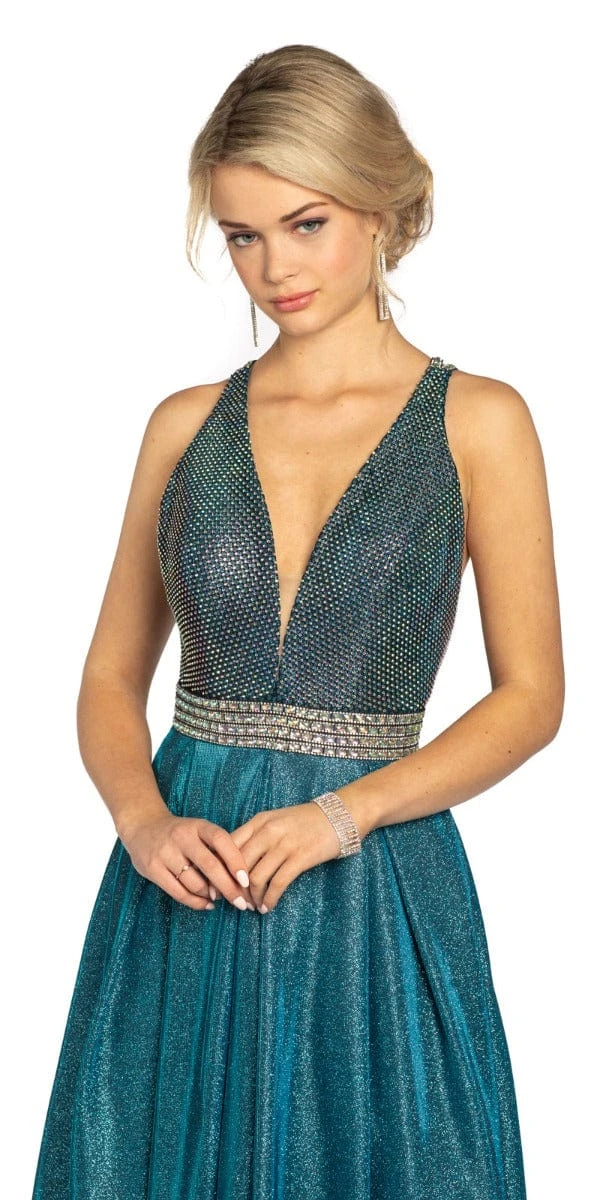 Shimmer Rhinestone Strappy Back Ballgown - Image 2