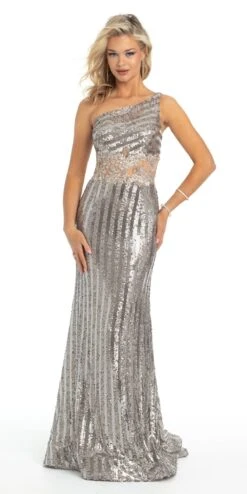 One Shoulder Linear Sequin Mermaid Dress